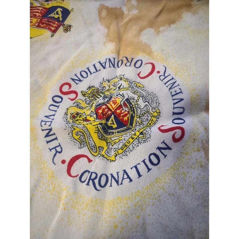 Vintage 1953 Queen Elizabeth II Coronation Souvenir Scarf British Royalty 26x26